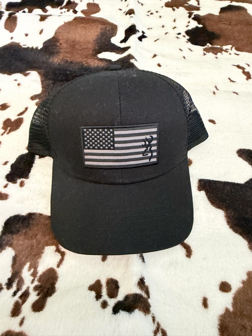 Browning Black Trucker Cap with Monochrome Flag Patch